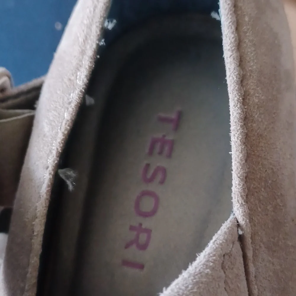 Tesori Grey Mary Jane Suede Wedge Heels , tan, 8.5